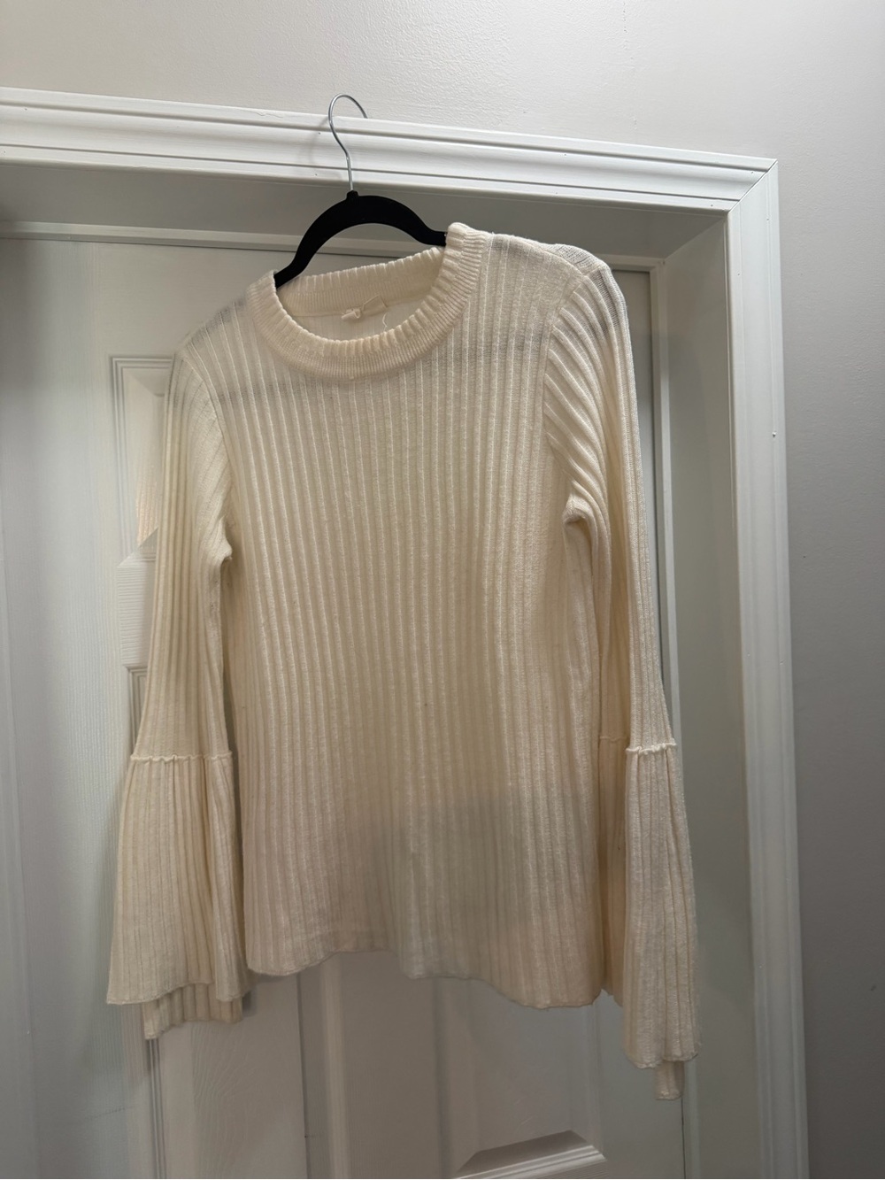 Moth by Anthropologie Soft Ivory Ribbed Crew Sweater